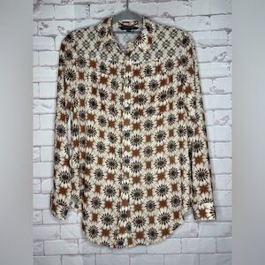 Charlie B Floral Button-Down 70s Style Shirt | Brown &‎ Cream | Size TP/XS